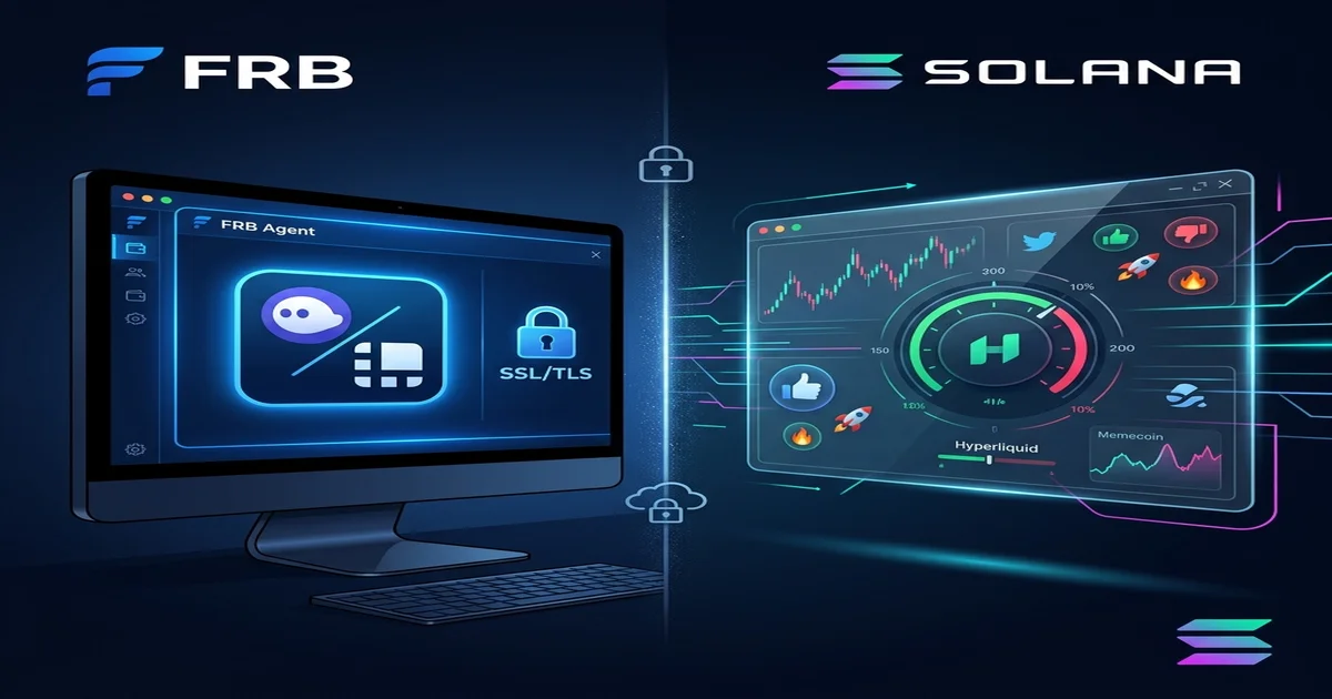 FRB Agent desktop interface compared with Axiom Trade Solana web terminal showing different non-custodial models